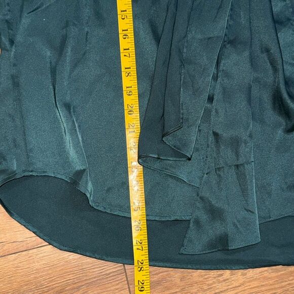 NWT Anne Klein Womens Satin Tie Neck Bow Long Sleeve Blouse Emerald Green XL - Picture 11 of 14